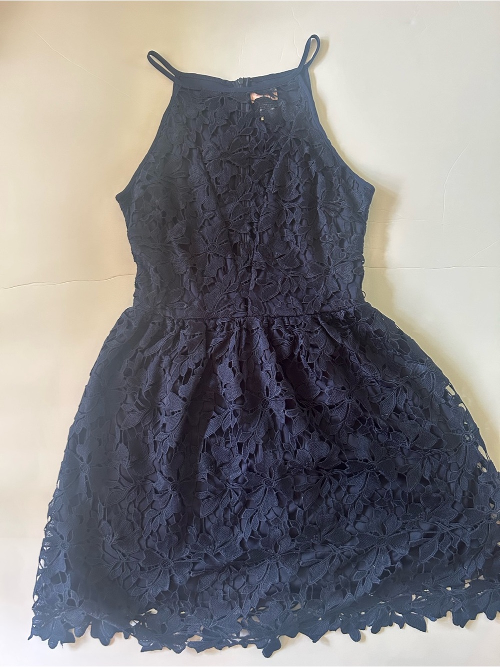 love...ady Navy Floral Lace Halter Dress